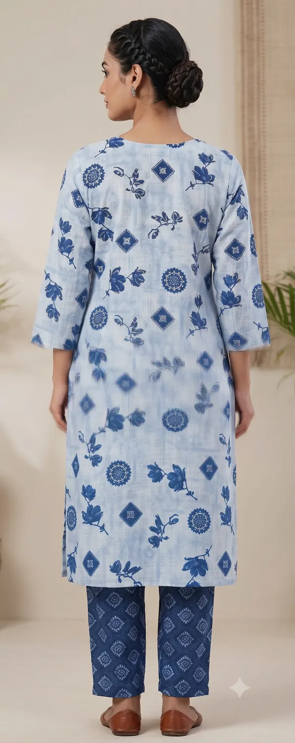 White_Printed_Straight_Kurti_Pant_Set_For_Women_&_Girls