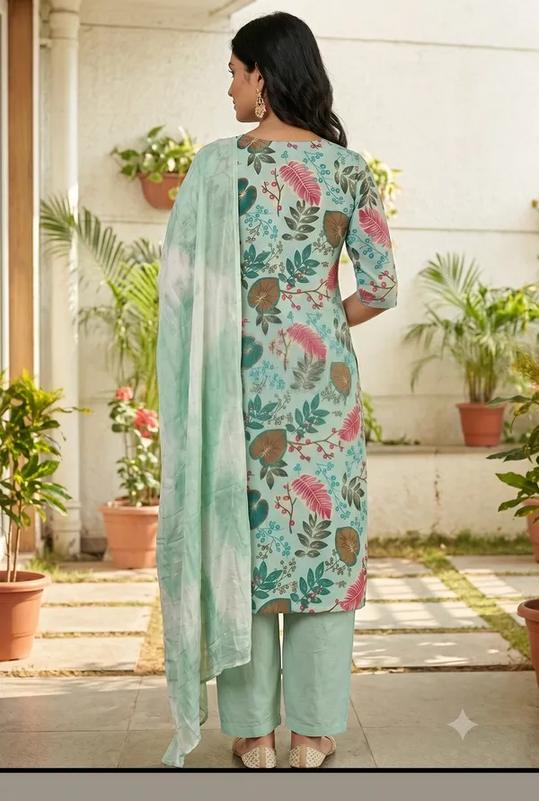 Mint_Floral_Print_Straight_Kurta_Pant_Dupatta_Set_For_Women_&_Girls