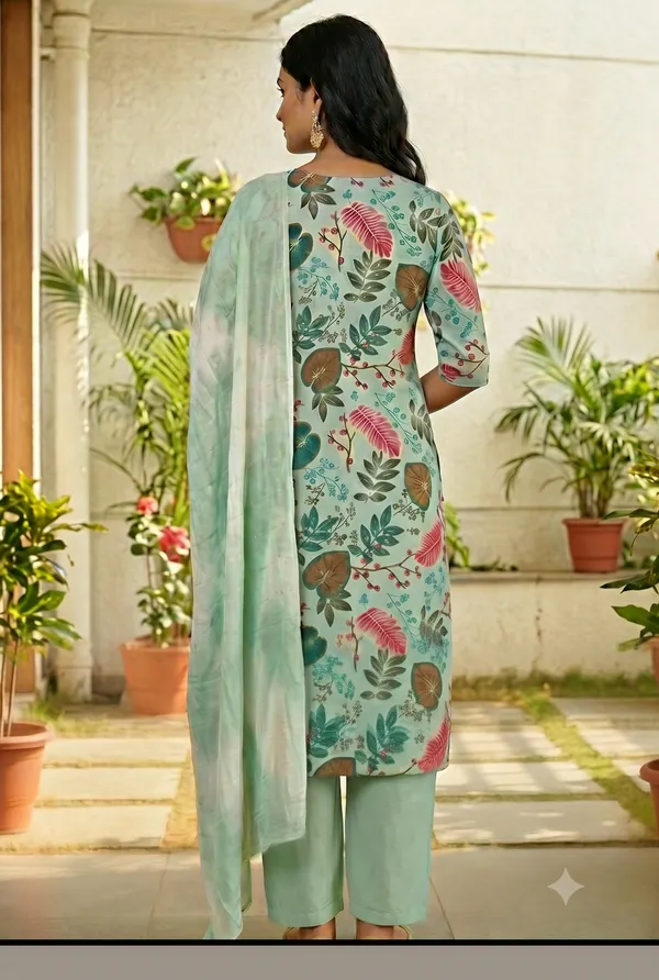 Mint_Floral_Print_Straight_Kurta_Pant_Dupatta_Set_For_Women_&_Girls