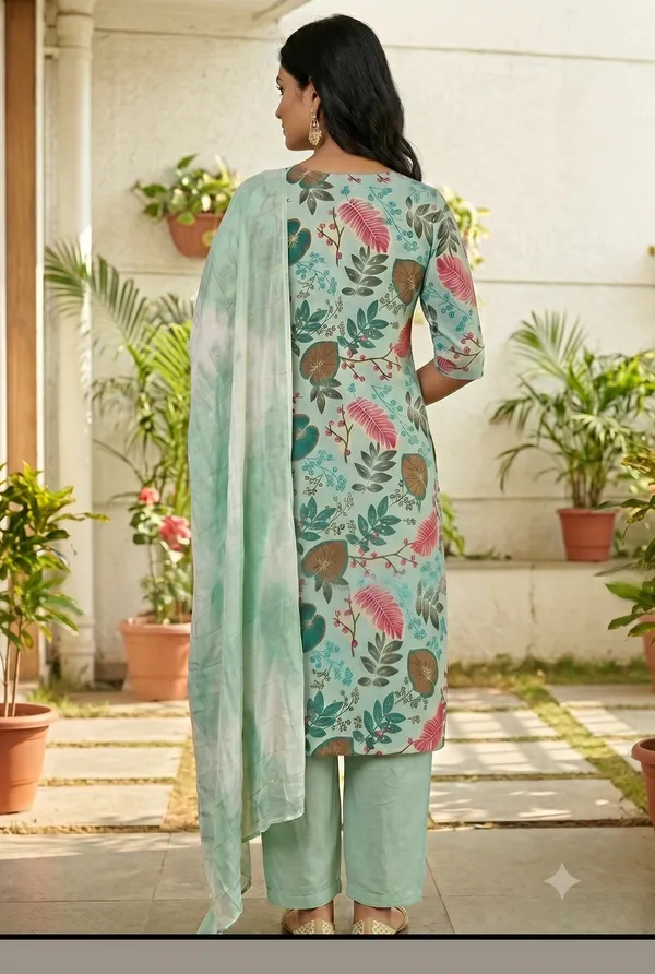 Mint_Floral_Print_Straight_Kurta_Pant_Dupatta_Set_For_Women_&_Girls
