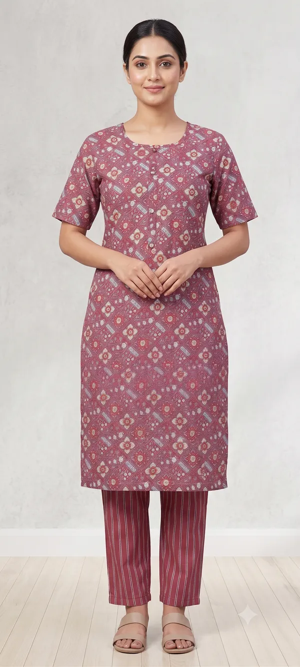 Maroon_Printed_Straight_Kurta_Pant_Set_For_Women_&_Girls