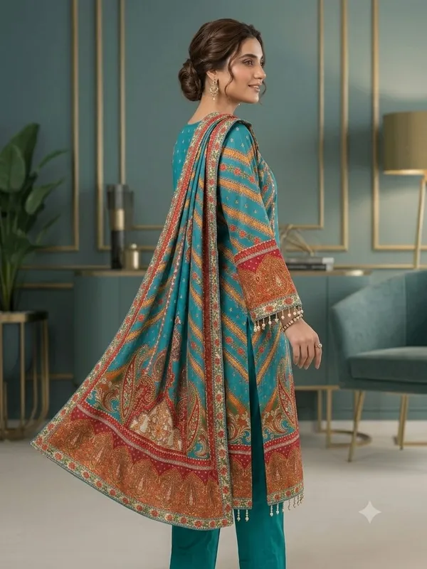 Teal_Printed_Kurta_Pant_Dupatta_Set_for_Women_&_Girls