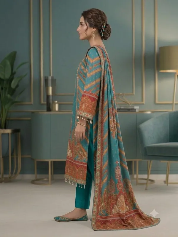 Teal_Printed_Kurta_Pant_Dupatta_Set_for_Women_&_Girls