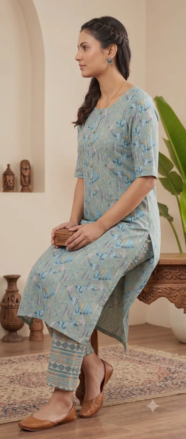 Blue_Printed_Straight_Kurta_Pant_Set_For_Women_&_Girls