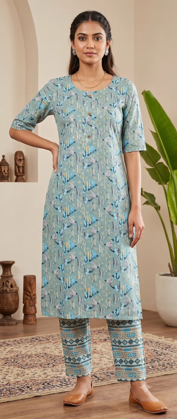 Blue_Printed_Straight_Kurta_Pant_Set_For_Women_&_Girls
