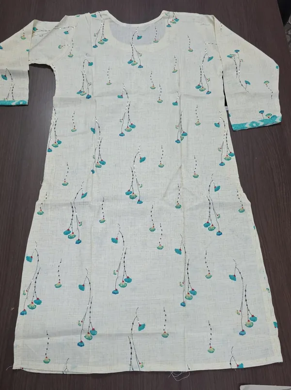 Cream_Cotton_Printed_Kurti_Pant_set_for_Women_&_Girls
