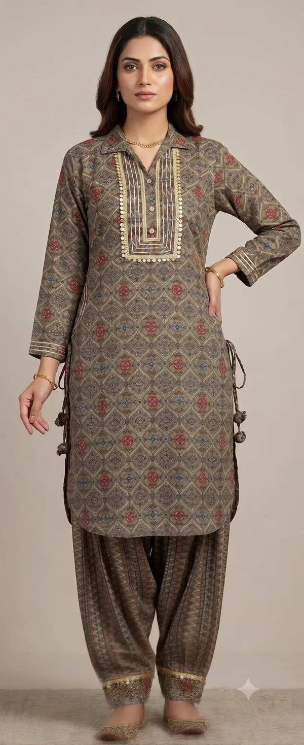 Grey_Printed_Afghani_Kurti_Salwar_Set_For_Women_&_Girls