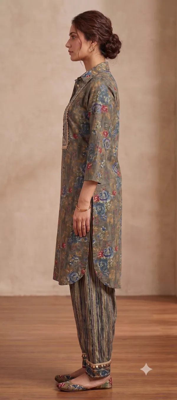Grey_Floral_Print_Afghani_Kurti_Salwar_Set_For_Women_&_Girls