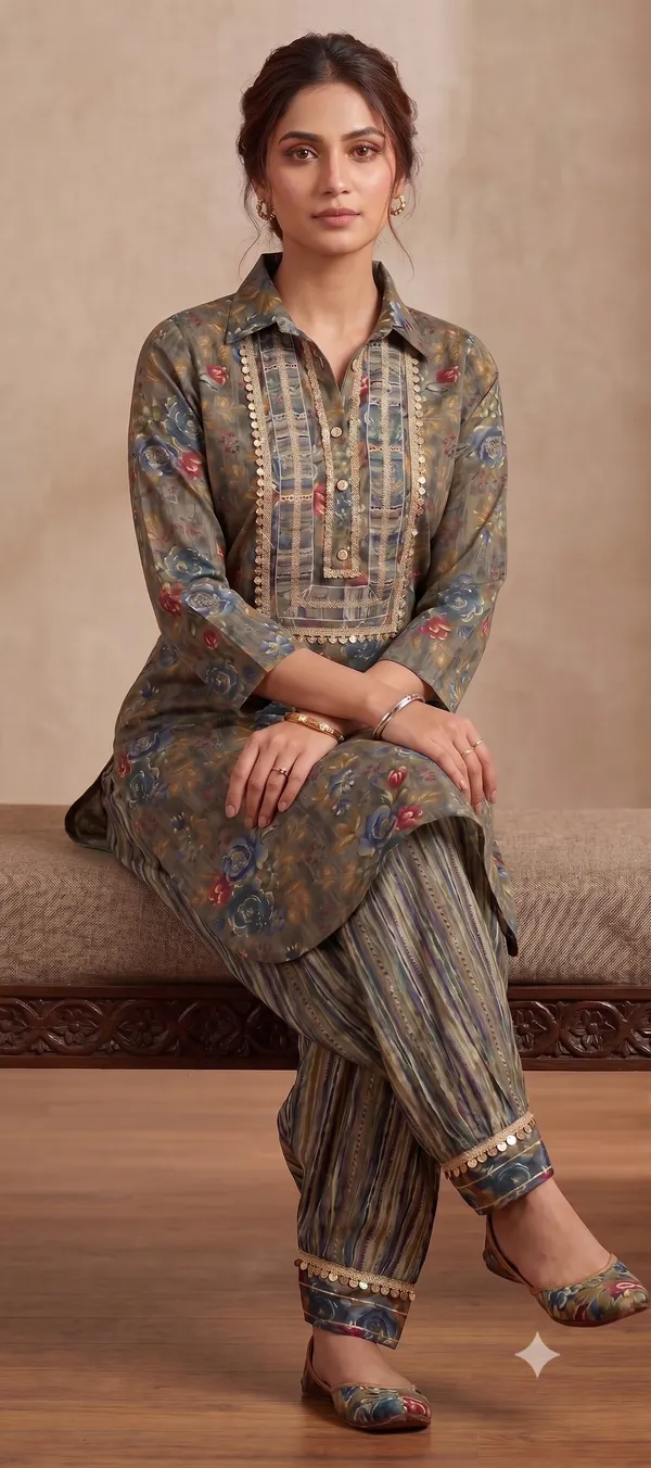 Grey_Floral_Print_Afghani_Kurti_Salwar_Set_For_Women_&_Girls