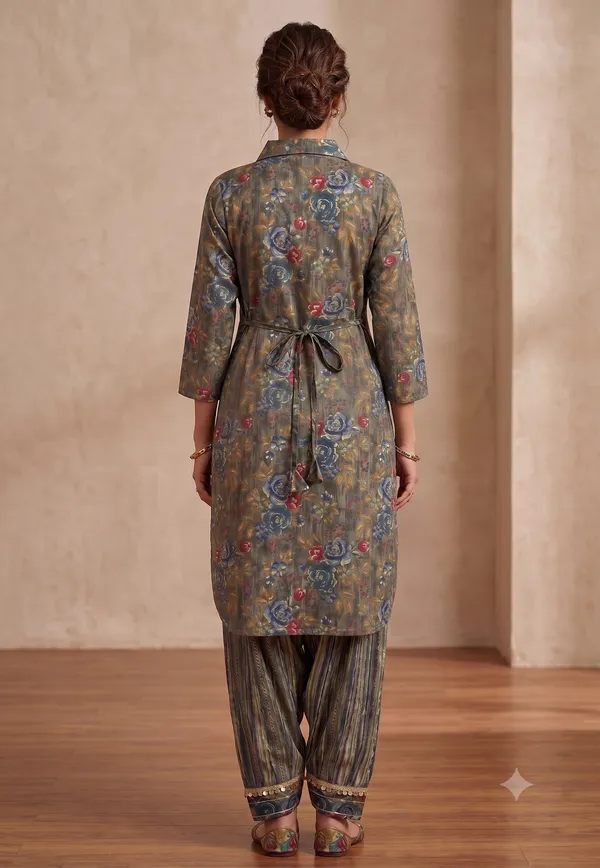 Grey_Floral_Print_Afghani_Kurti_Salwar_Set_For_Women_&_Girls