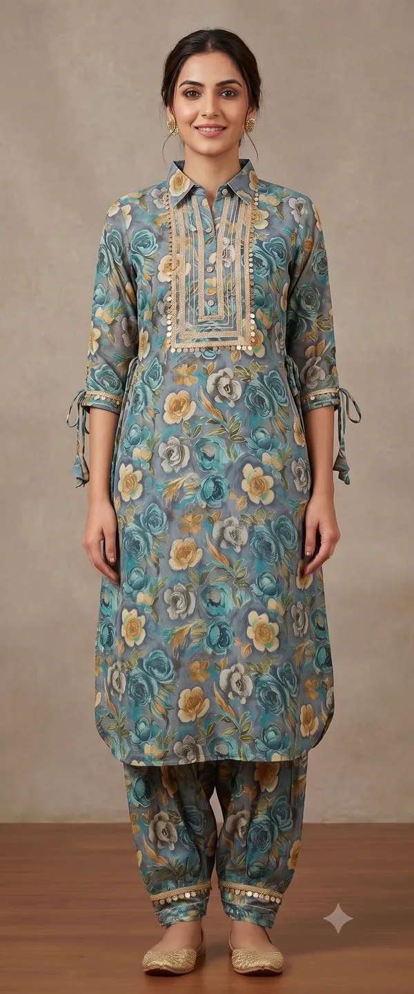 Blue_Floral_Embellished_Afghani_Top_Pant_Set_For_Women_&_Girls