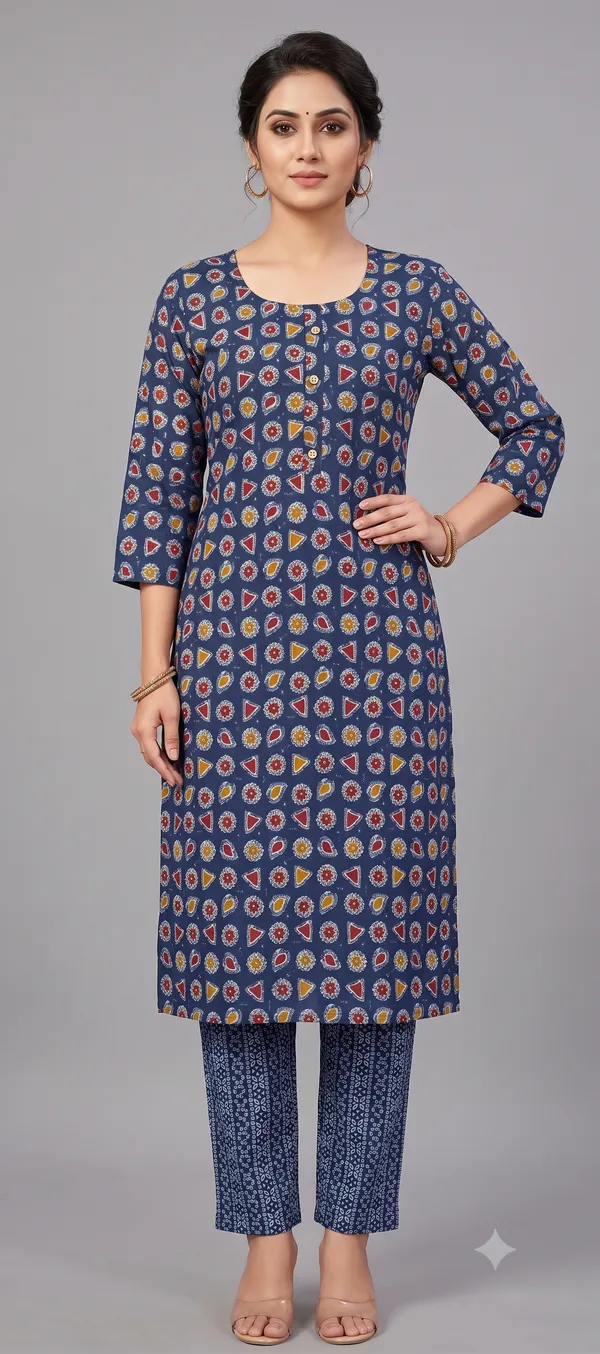Blue_Printed_Straight_Kurta_Pant_Set_For_Women_&_Girls