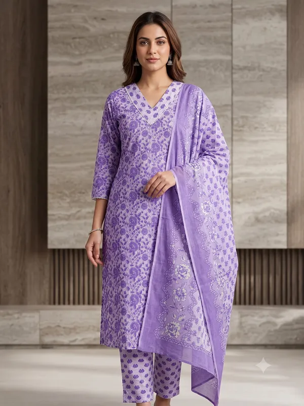 Purple_Floral_Print_Straight_Kurta_Pant_Dupatta_Set_For_Women_&_Girls