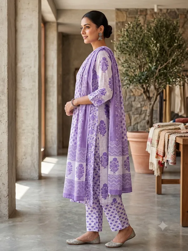 Purple_Floral_Print_Straight_Kurta_Pant_Dupatta_Set_For_Women_&_Girls