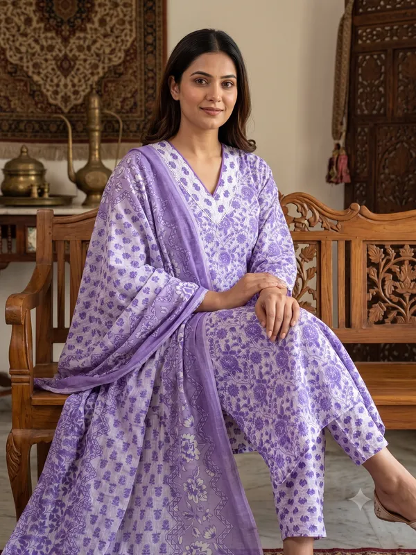 Purple_Floral_Print_Straight_Kurta_Pant_Dupatta_Set_For_Women_&_Girls