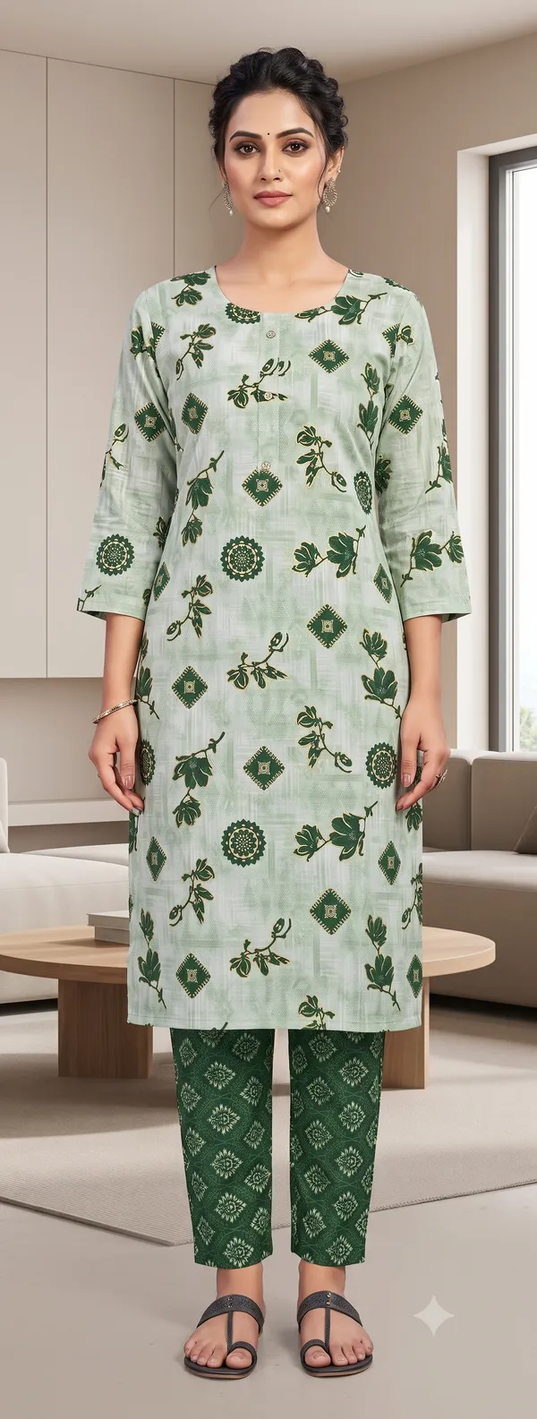 Light_Green_Printed_Straight_Kurta_Pant_Set_For_Women_&_Girls
