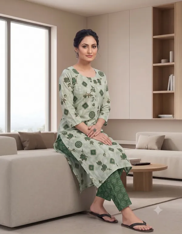 Light_Green_Printed_Straight_Kurta_Pant_Set_For_Women_&_Girls