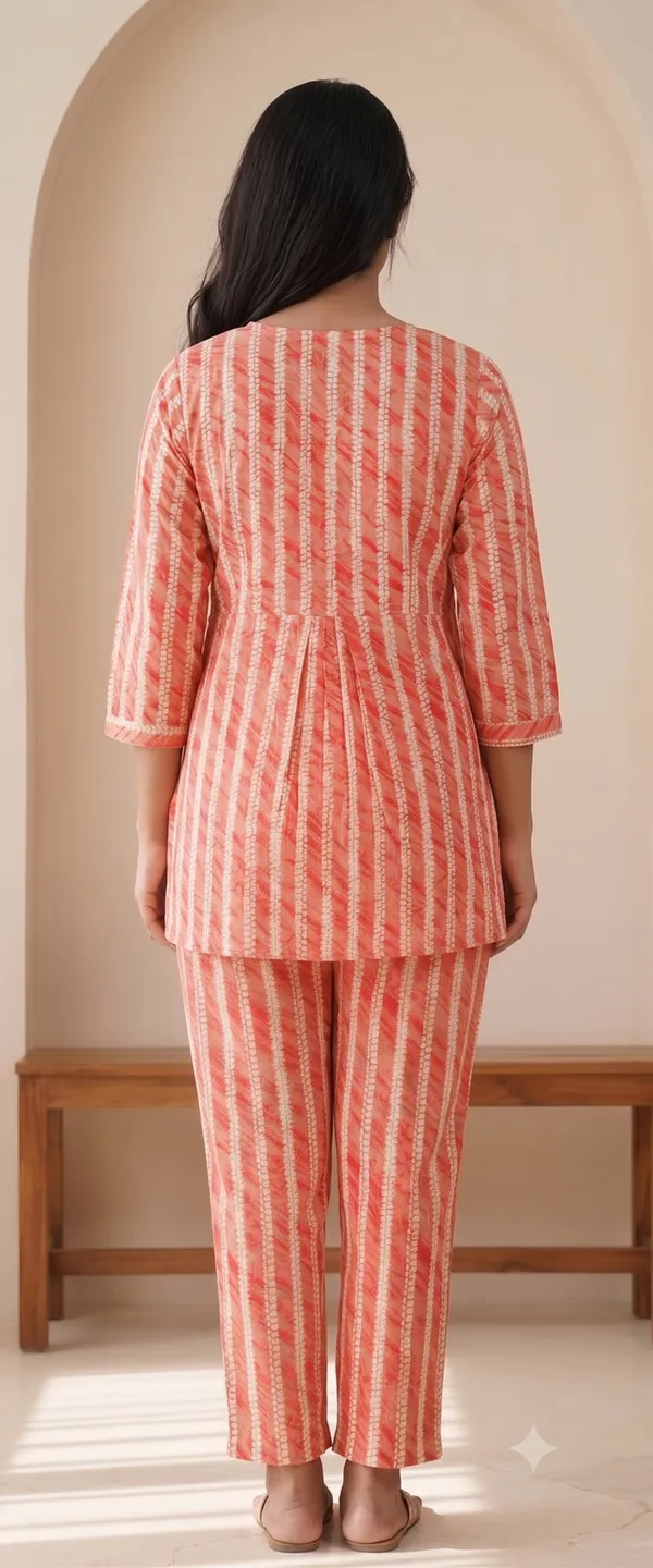 Coral_And_Cream_Printedco-Ord_Set_For_Women_&_Girls