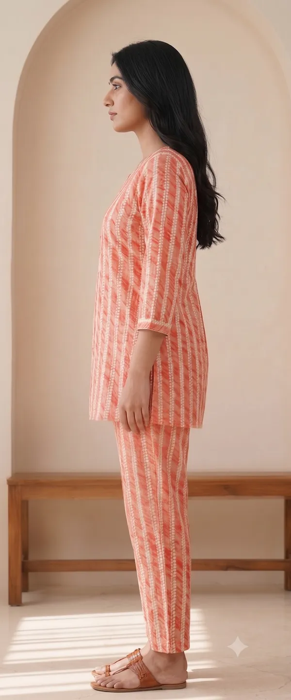 Coral_And_Cream_Printedco-Ord_Set_For_Women_&_Girls
