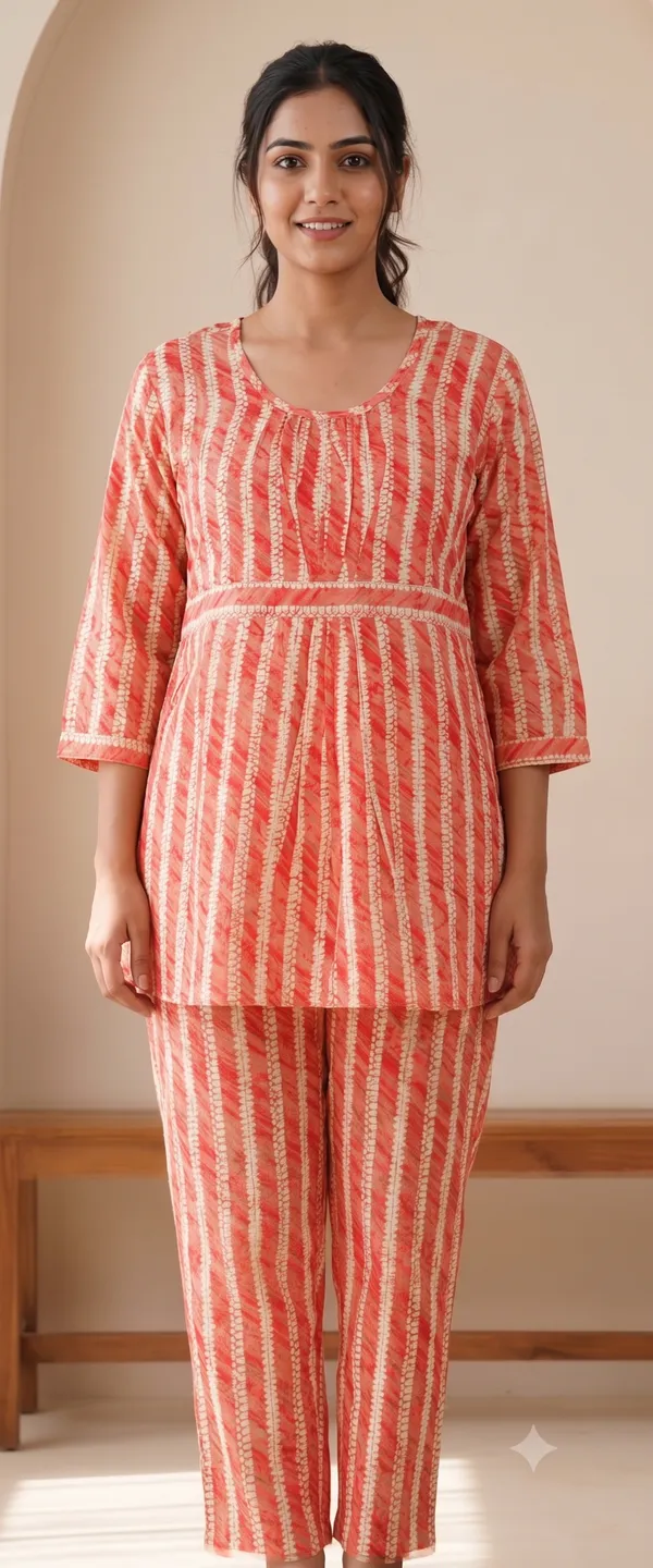 Coral_And_Cream_Printedco-Ord_Set_For_Women_&_Girls