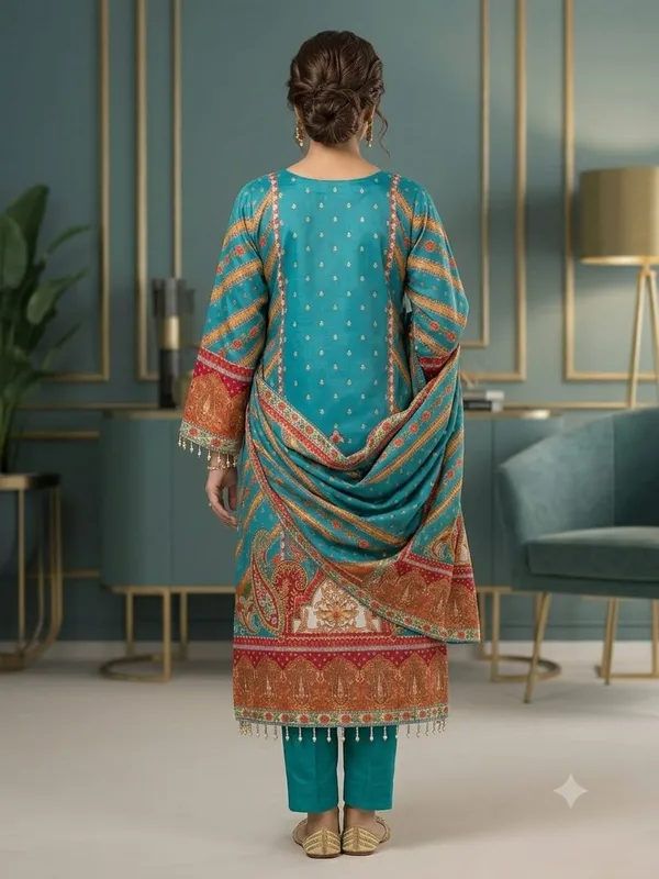 Teal_Printed_Kurta_Pant_Dupatta_Set_for_Women_&_Girls