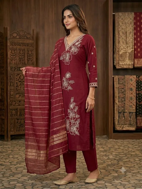Maroon_Embroidered_Kurta_Pant_Dupatta_Set_for_Women_&_Girls