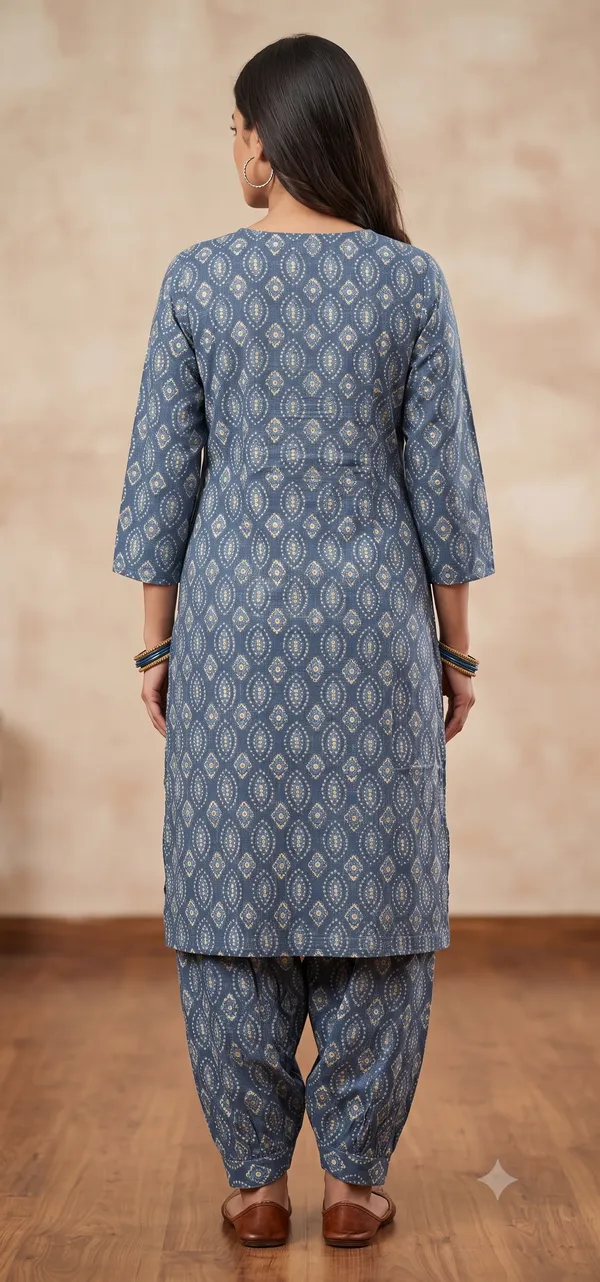 Blue_Printed_Straight_Kurti_Salwar_Set_For_Women_&_Girls