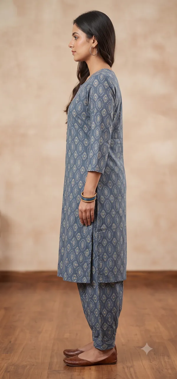 Blue_Printed_Straight_Kurti_Salwar_Set_For_Women_&_Girls