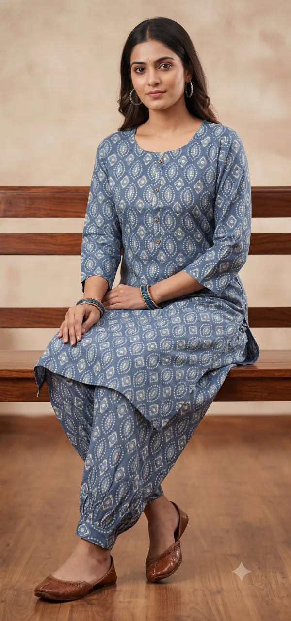Blue_Printed_Straight_Kurti_Salwar_Set_For_Women_&_Girls