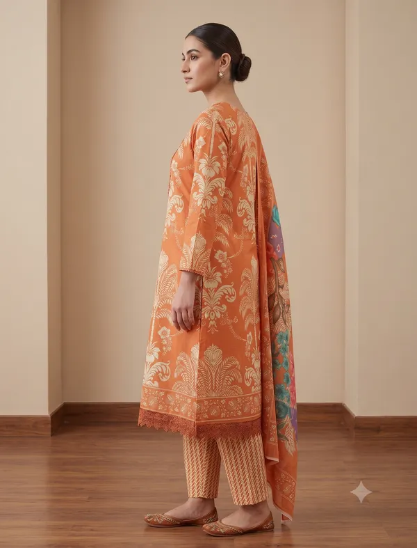 Orange_Printed_Kurta_Pant_Dupatta_Set_For_Women_&_Girls