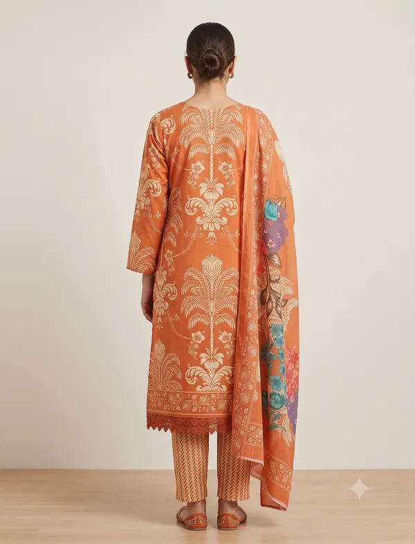 Orange_Printed_Kurta_Pant_Dupatta_Set_For_Women_&_Girls