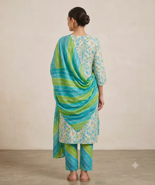 White_Floral_Print_Kurta_Pant_Set_For_Women_&_Girls