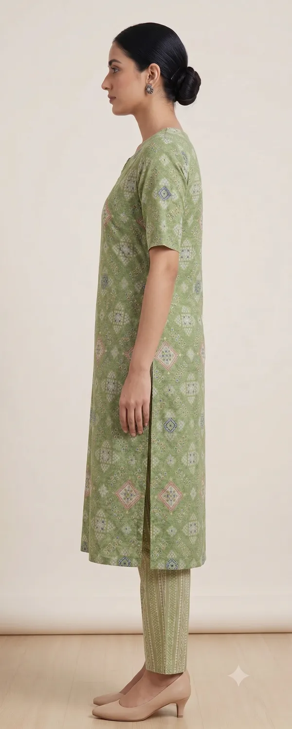 Green_Printed_Straight_Kurta_Pant_Set_For_Women_&_Girls