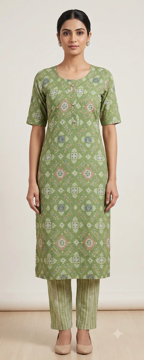Green_Printed_Straight_Kurta_Pant_Set_For_Women_&_Girls