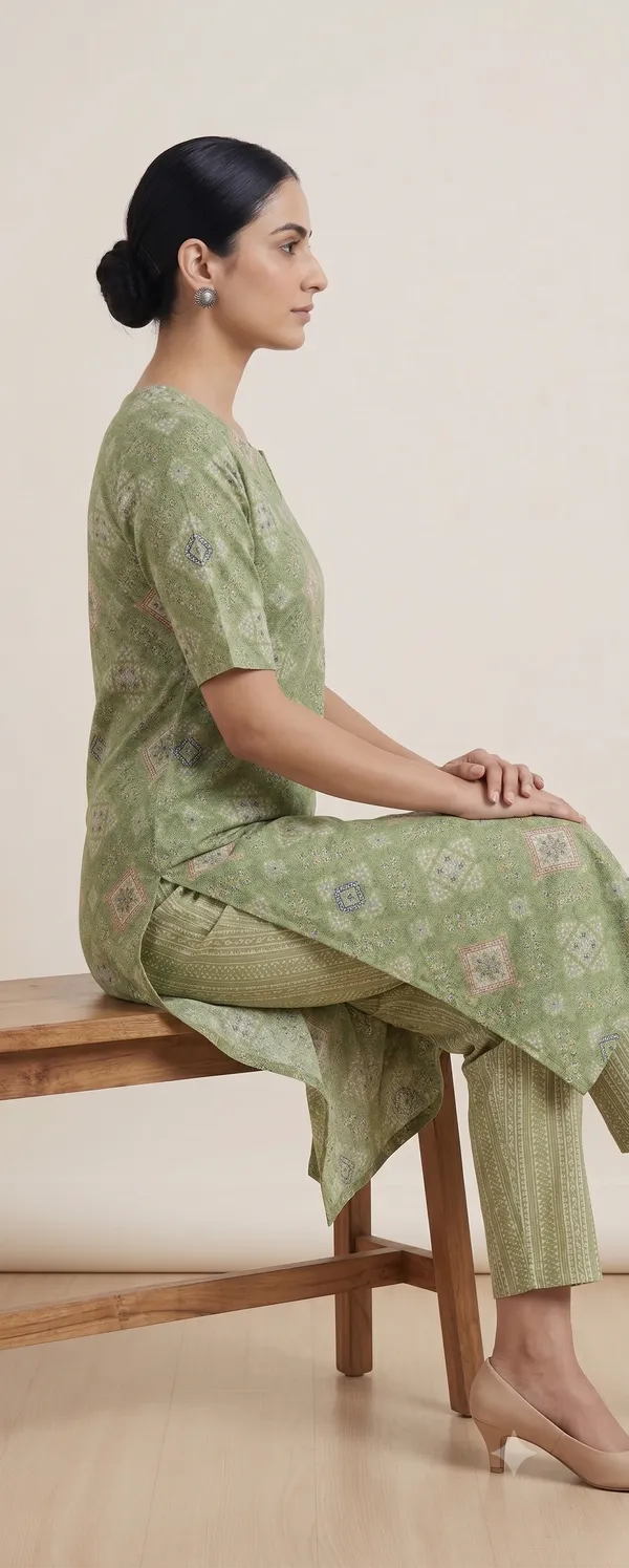Green_Printed_Straight_Kurta_Pant_Set_For_Women_&_Girls