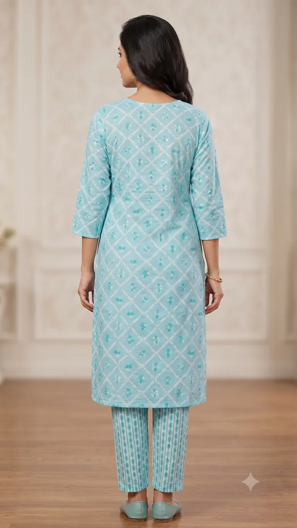 Blue_Printed_Straight_Kurta_Pant_Set_For_Women