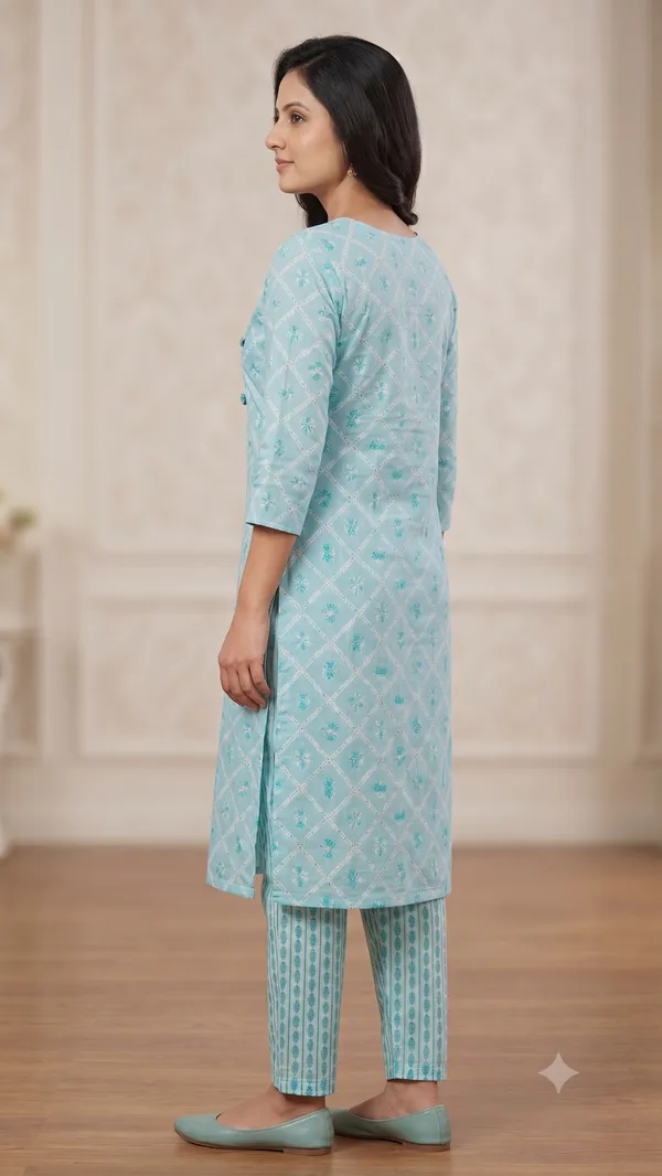 Blue_Printed_Straight_Kurta_Pant_Set_For_Women