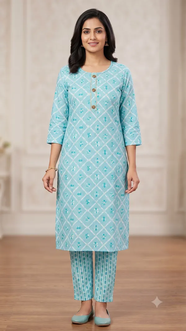 Blue_Printed_Straight_Kurta_Pant_Set_For_Women