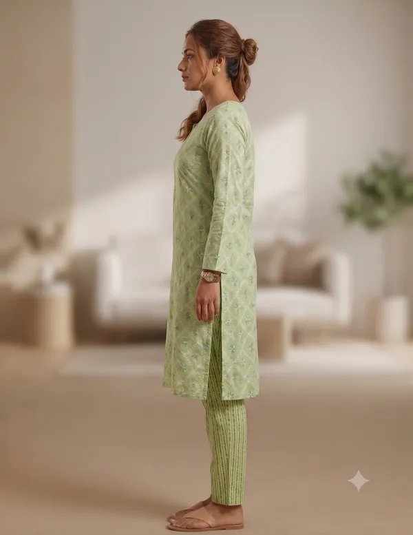 Green_Printed_Straight_Kurta_Pant_Set_For_Women_&_Girls