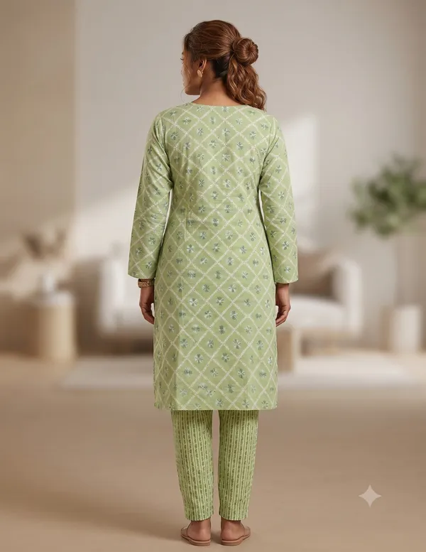 Green_Printed_Straight_Kurta_Pant_Set_For_Women_&_Girls