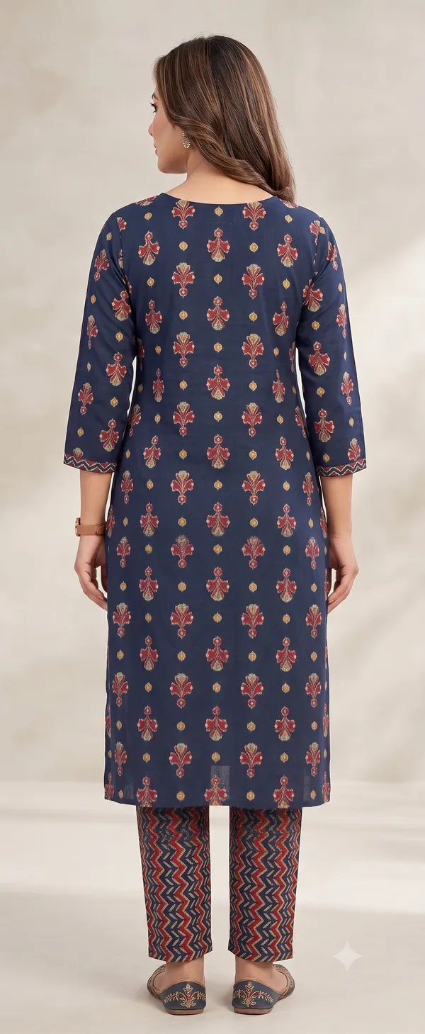 Navy_Blue_Printed_Straight_Kurta_Pant_Set_For_Women_&_Girls