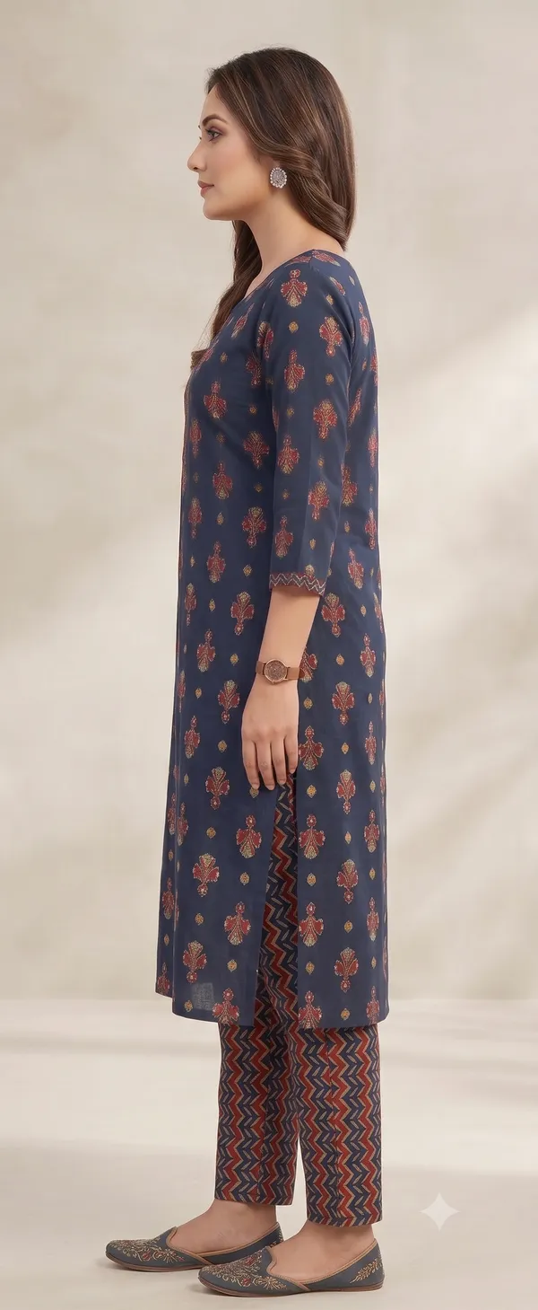 Navy_Blue_Printed_Straight_Kurta_Pant_Set_For_Women_&_Girls