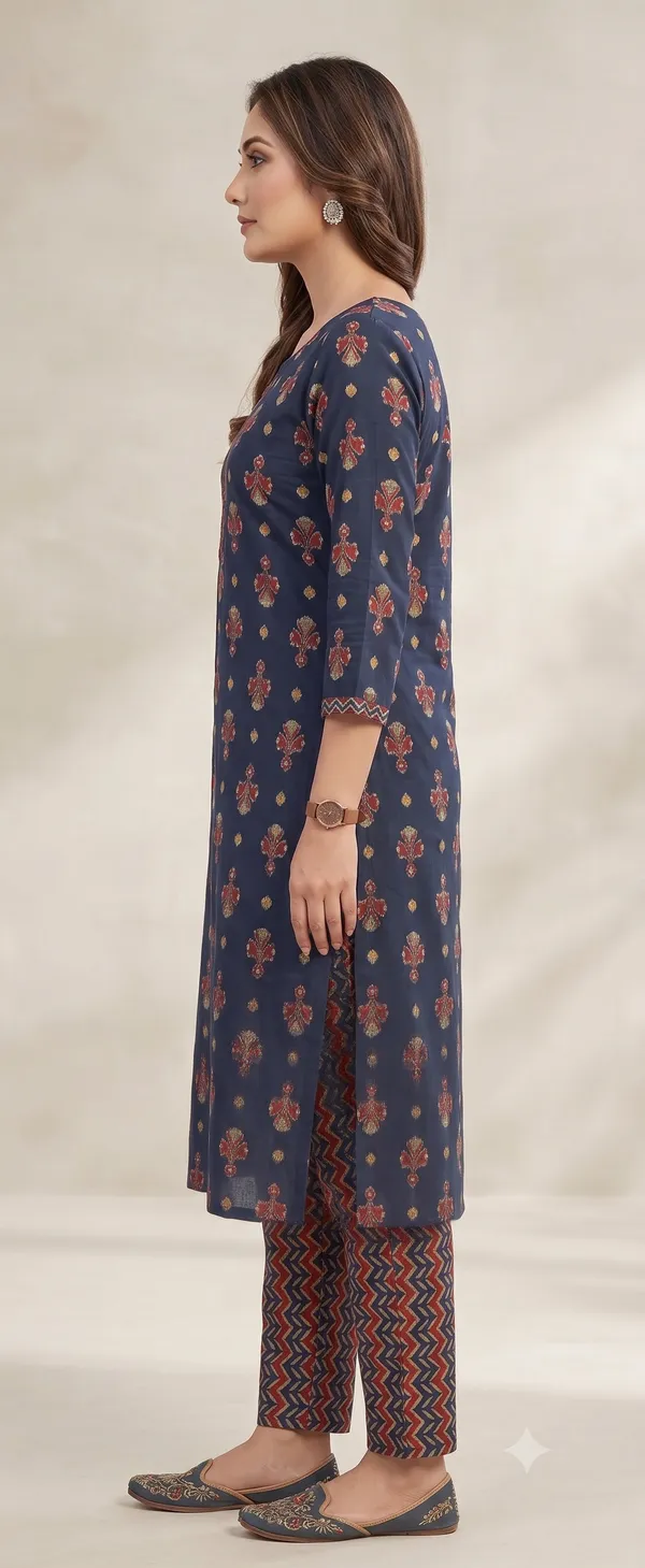 Navy_Blue_Printed_Straight_Kurta_Pant_Set_For_Women_&_Girls