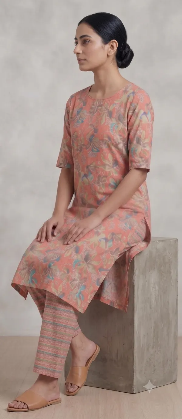 Red_Floral_Print_Straight_Kurta_Pant_Set_For_Women_&_Girls