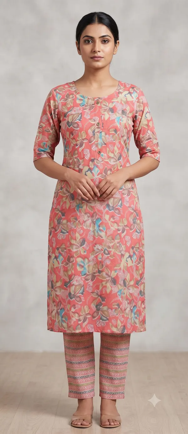 Red_Floral_Print_Straight_Kurta_Pant_Set_For_Women_&_Girls