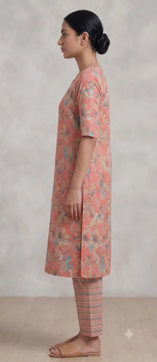 Red_Floral_Print_Straight_Kurta_Pant_Set_For_Women_&_Girls