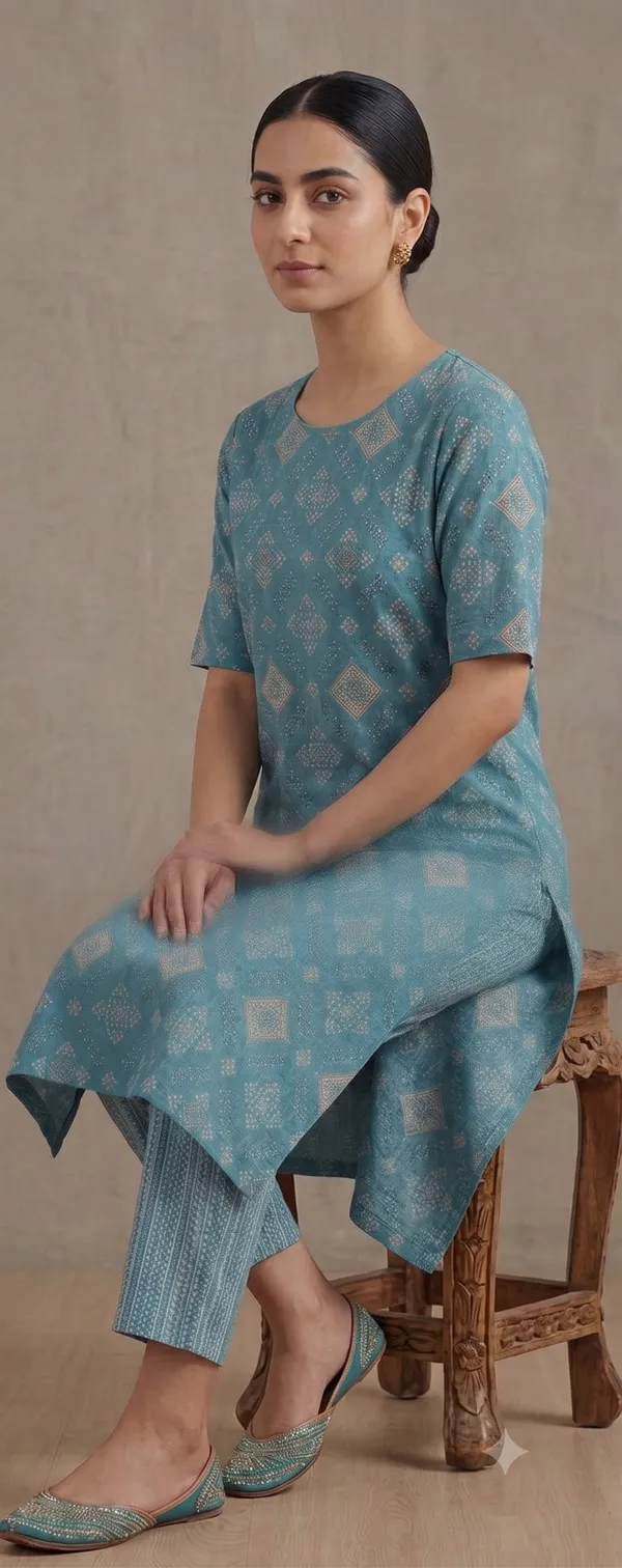 Blue_Printed_Straight_Kurta_Pant_Set_For_Women_&_Girls