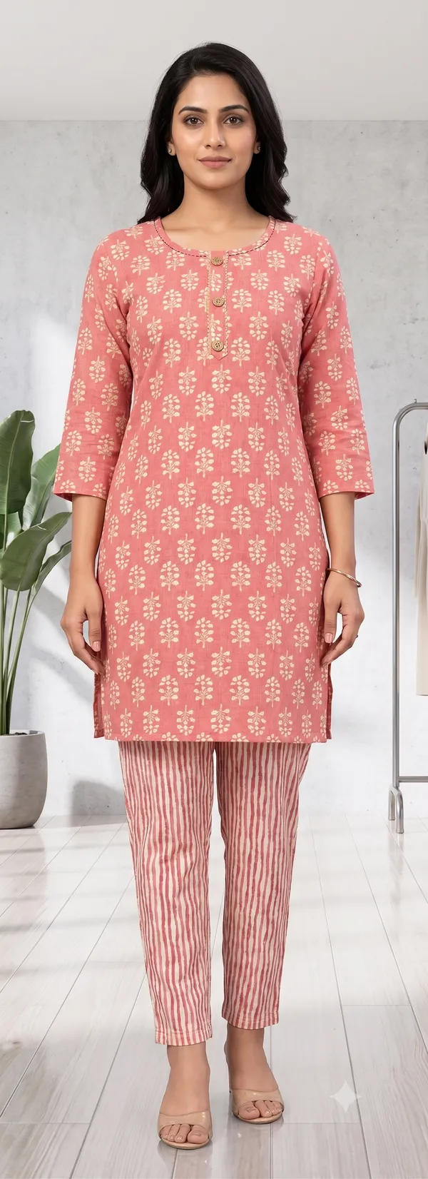 Pink_Floral_Print_Straight_Kurta_Pant_Set_For_Women_&_Girls