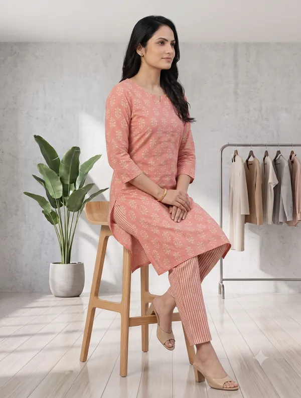 Pink_Floral_Print_Straight_Kurta_Pant_Set_For_Women_&_Girls