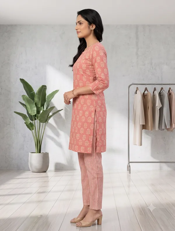 Pink_Floral_Print_Straight_Kurta_Pant_Set_For_Women_&_Girls